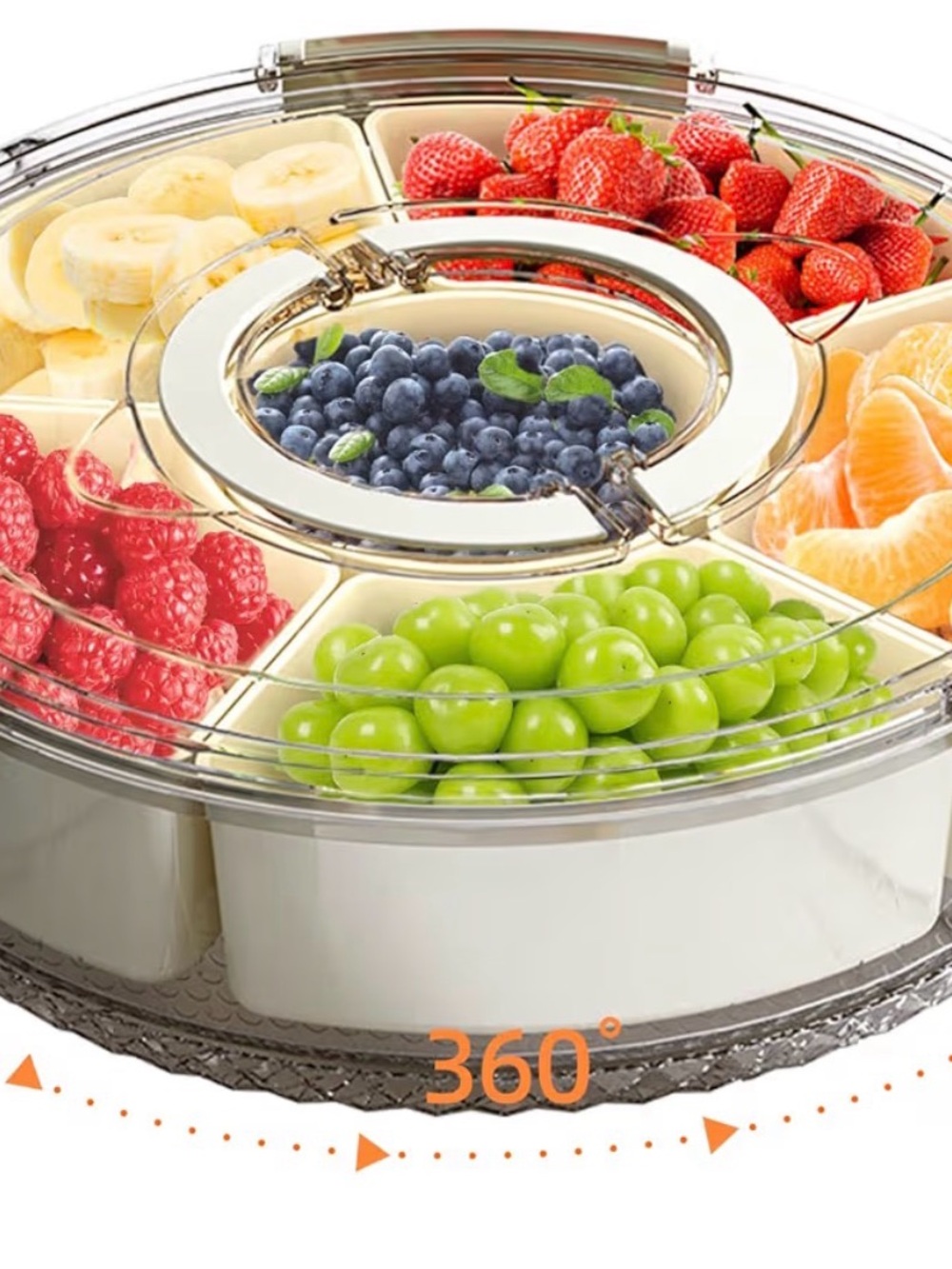 Rotating Clear Snack Server with White Base - Multi-Compartment